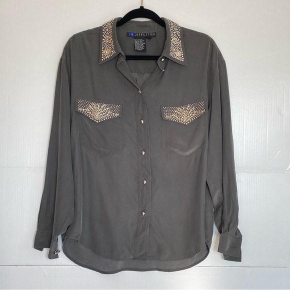 IB DIFFUSION silk% size 12 grey long sleeve rode - Picture 1 of 11